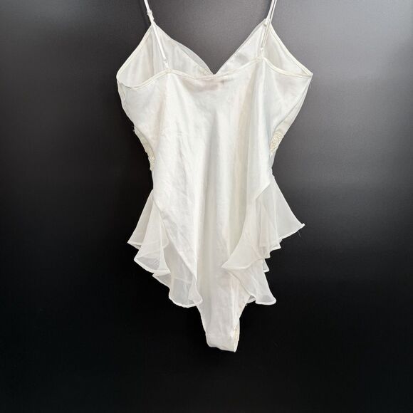 VTG 90s Victorias Secret Satin Lace Sequin Bodysuit Teddy White Bridal Lingerie - Picture 3 of 8